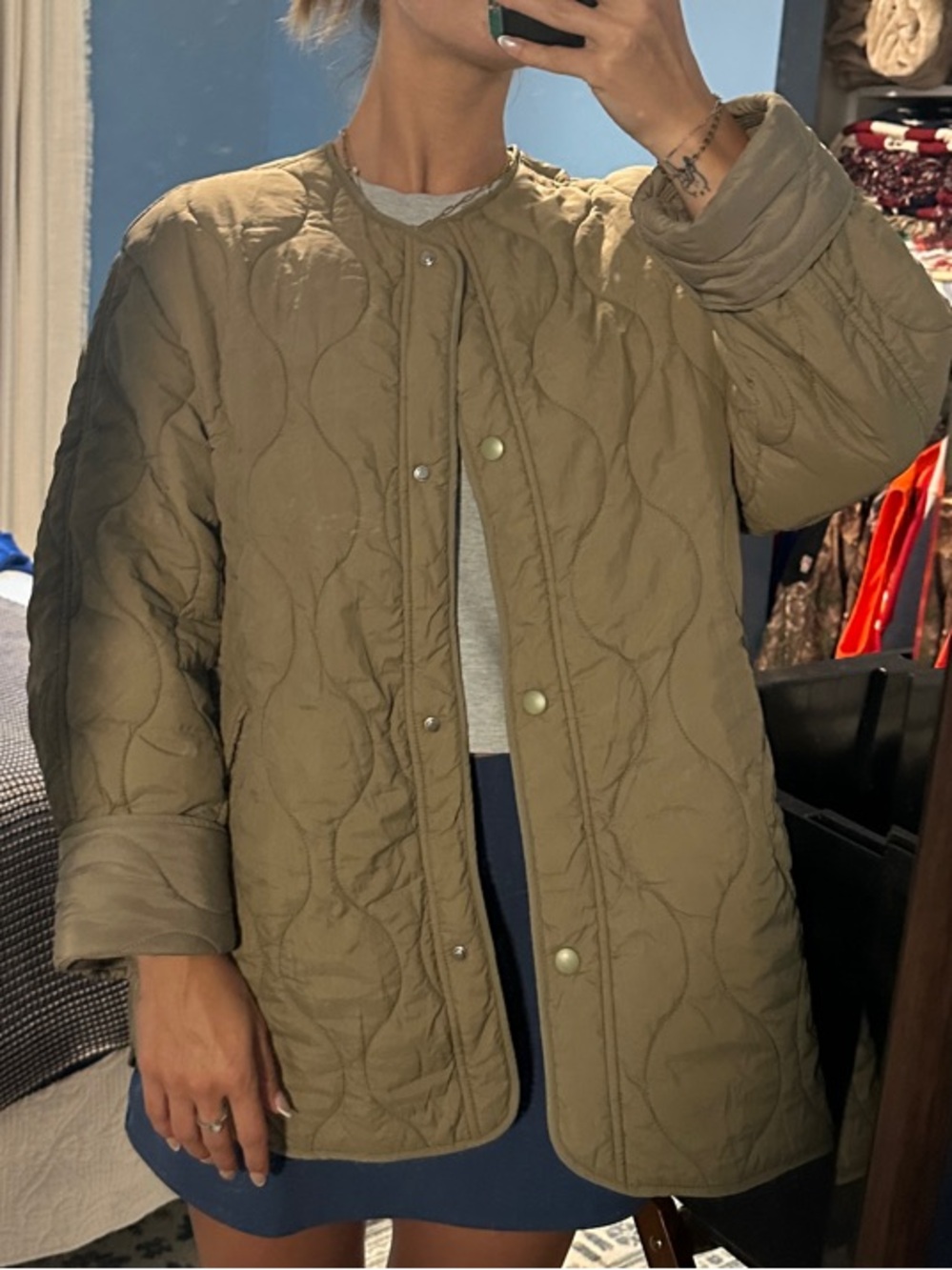 H&M Quilted Oversized Puffer Jacket in Olive Khaki